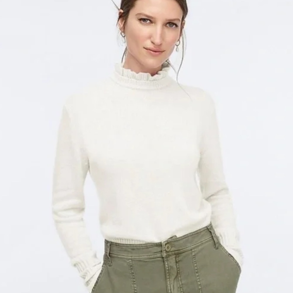 J. Crew Wool Ruffleneck Sweater Long-sleeve Women’s XXL Ivory Lambswool AF068